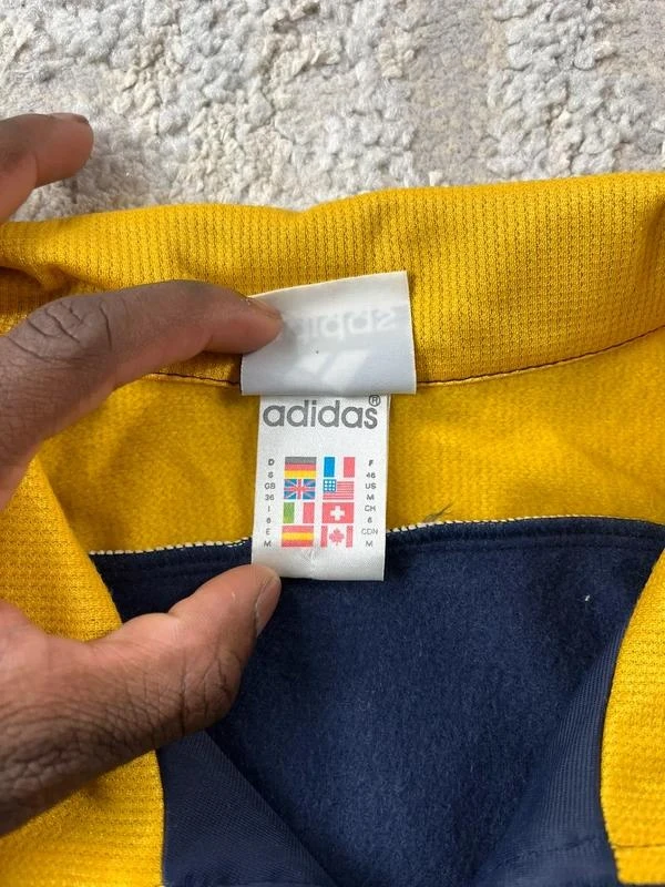 Vintage 90s adidas geborduurd logo marineblauw & geel ritssluiting trackjack maat – photo 11